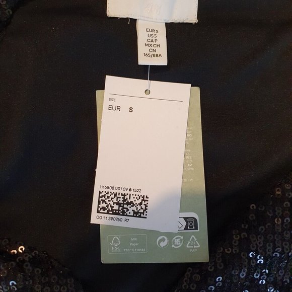 H&M Sequined Wrapover Long Sleeve Cropped Blouse in Black, Size S, UK 8 - Picture 10 of 10